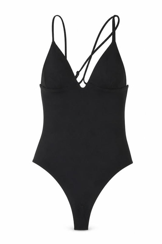 Zara Womens Black Polyester Bodysuit One-Piece Size S Snap