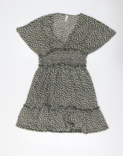 Additional front view of Only women’s black floral polyester fit & flare, size S, v-neck pullover