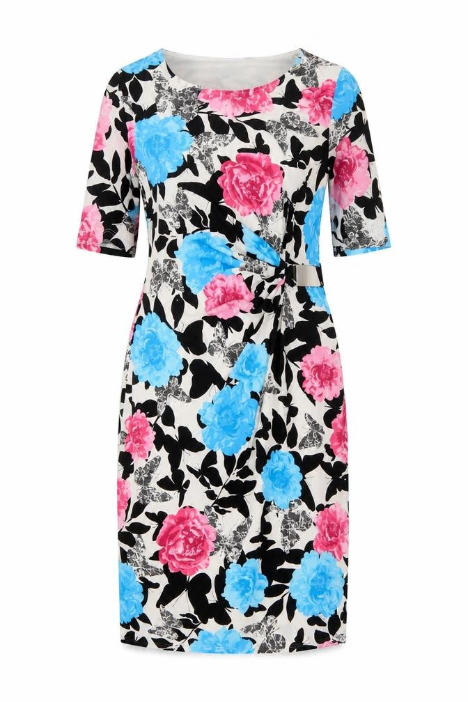 David Emanuel Womens Multicoloured Floral Polyester A-Line Size 10 Round Neck Pullover
