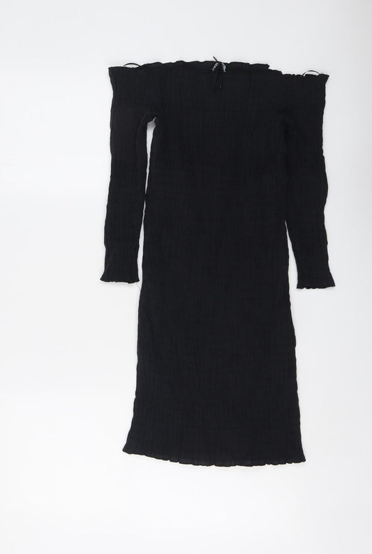Zara Womens Black Modal A-Line Size L Off the Shoulder Pullover