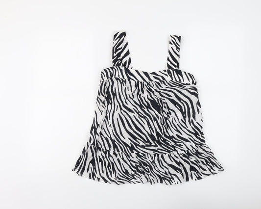 Marks and Spencer Womens Black Animal Print Cotton Basic Tank Size 10 Square Neck - Zebra Print