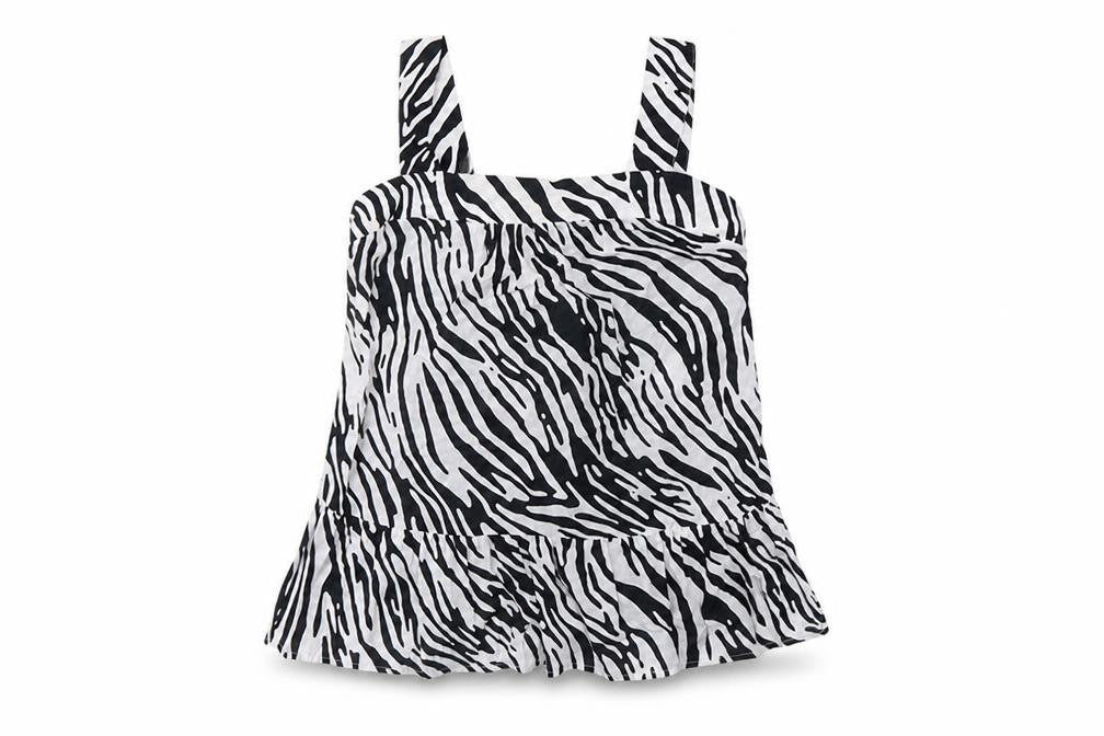 Marks & Spencer Womens Black Animal Print Cotton Basic Tank Size 10 Square Neck - Zebra Print