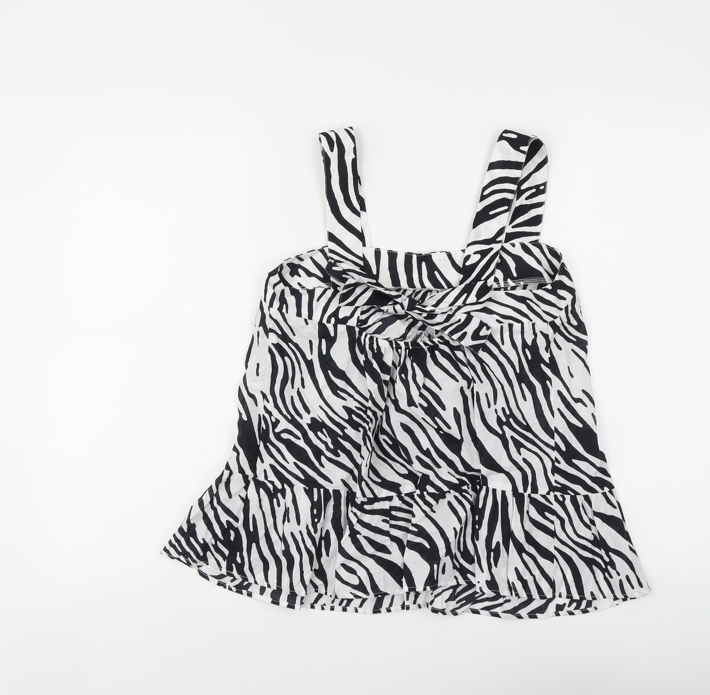 Marks and Spencer Womens Black Animal Print Cotton Basic Tank Size 10 Square Neck - Zebra Print