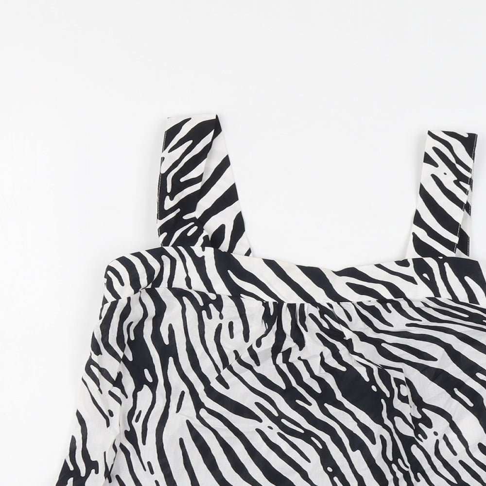 Marks and Spencer Womens Black Animal Print Cotton Basic Tank Size 10 Square Neck - Zebra Print