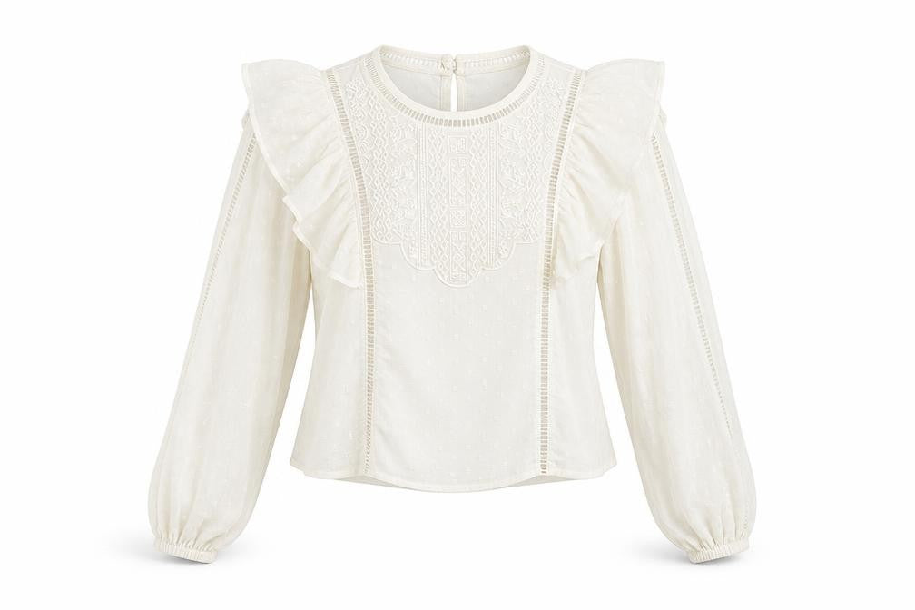 Miss Selfridge Womens Ivory Polyester Basic Blouse Size 4 Round Neck