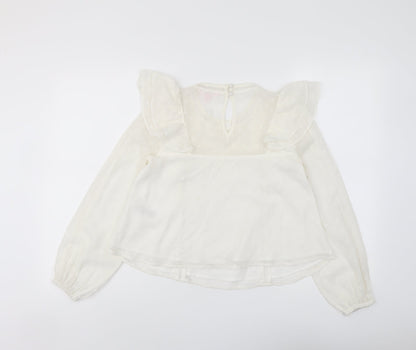 Back view of Miss Selfridge women’s ivory polyester basic blouse, size UK 4, round neck