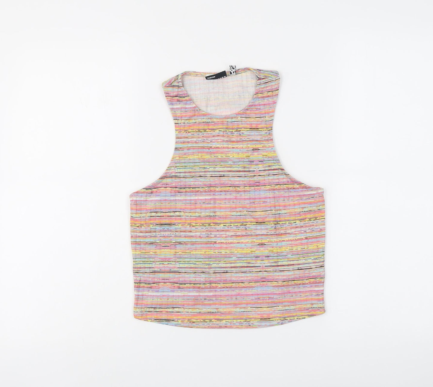 ASOS Womens Multicoloured Striped Polyester Basic Tank Size 12 Round Neck