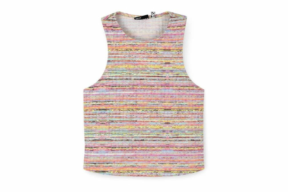 ASOS Womens Multicoloured Striped Polyester Basic Tank Size 12 Round Neck