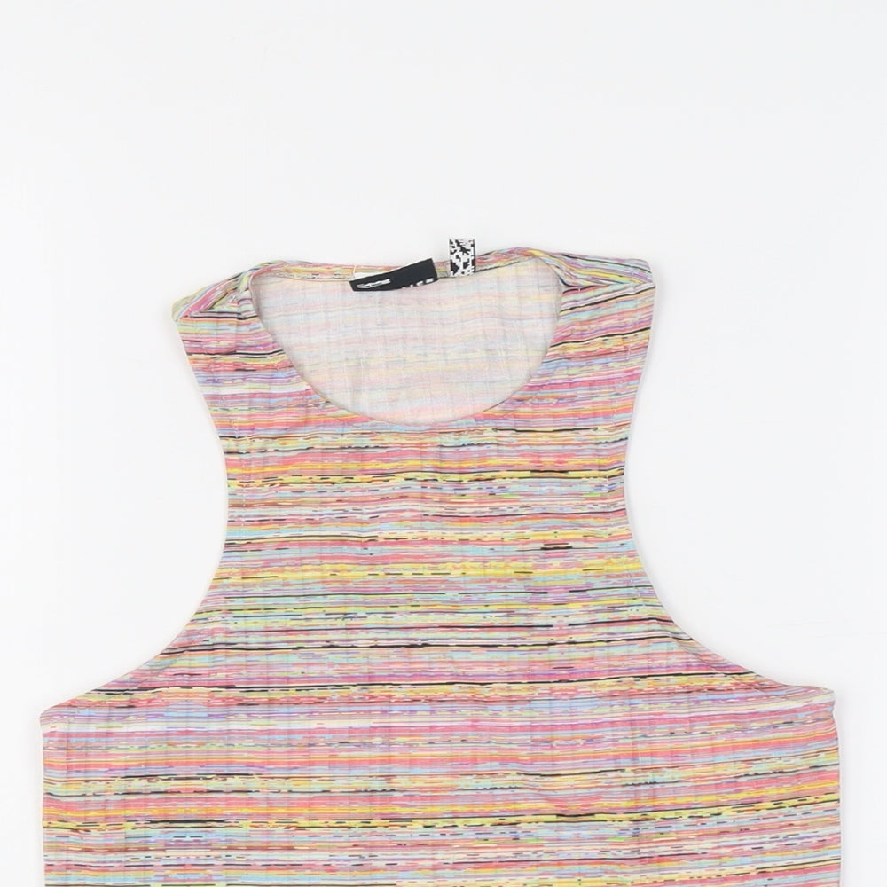 ASOS Womens Multicoloured Striped Polyester Basic Tank Size 12 Round Neck