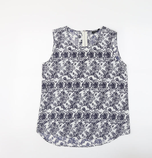 Kushi Womens Blue Geometric Polyester Basic Blouse Size 12 Boat Neck