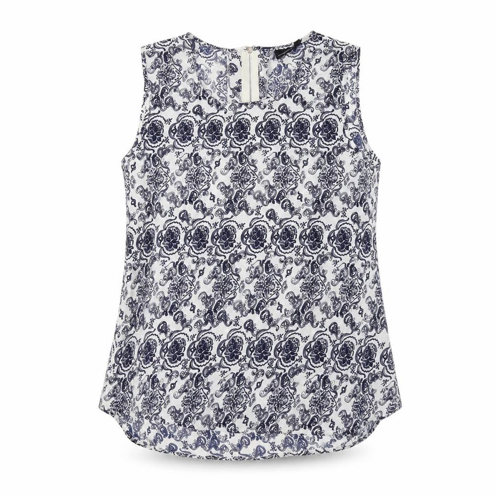 Kushi Womens Blue Geometric Polyester Basic Blouse Size 12 Boat Neck