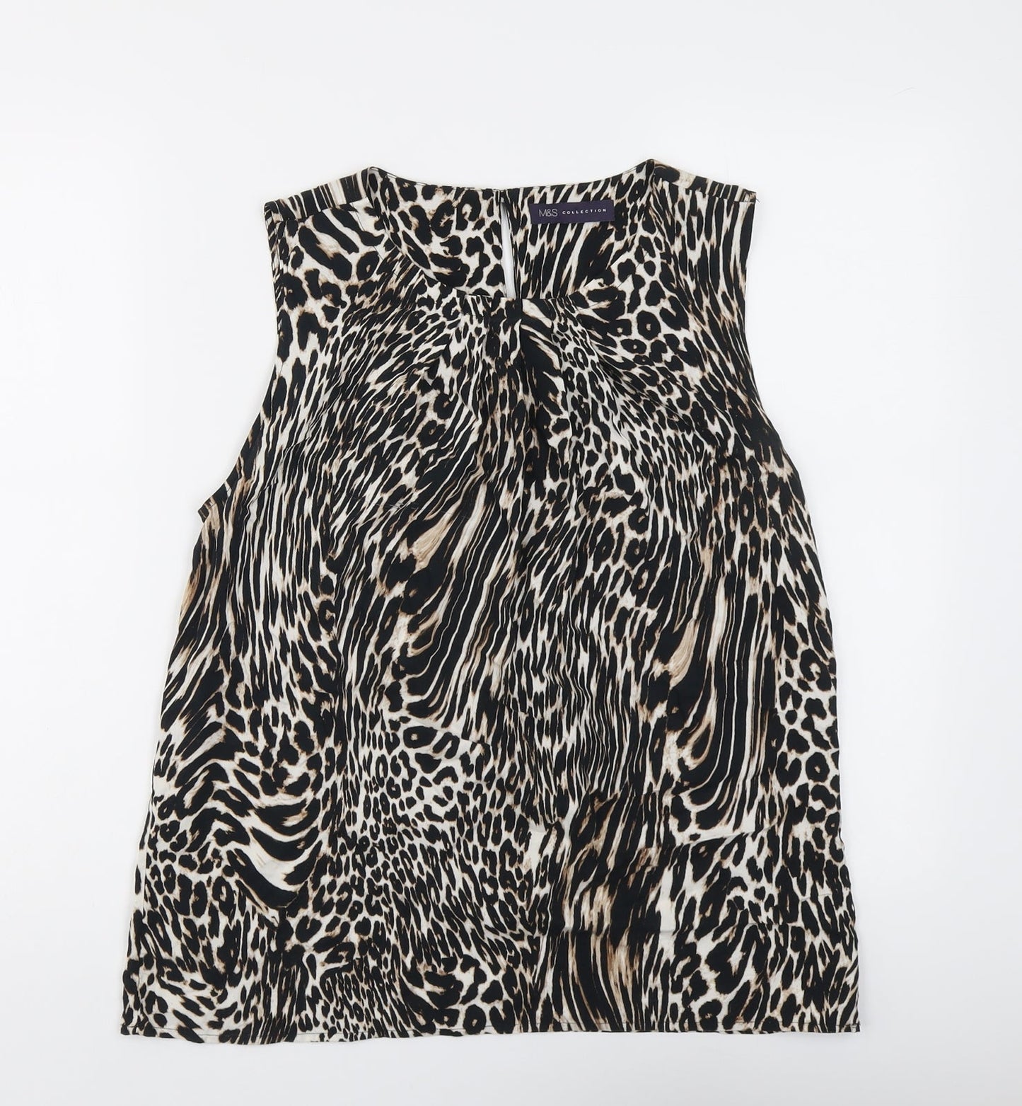 Marks and Spencer Womens Black Animal Print Viscose Basic Blouse Size 12 Boat Neck