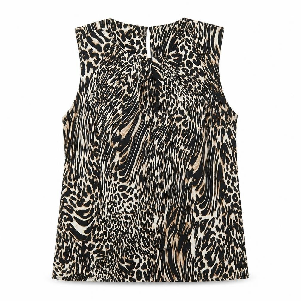 Marks & Spencer Womens Black Animal Print Viscose Basic Blouse Size 12 Boat Neck