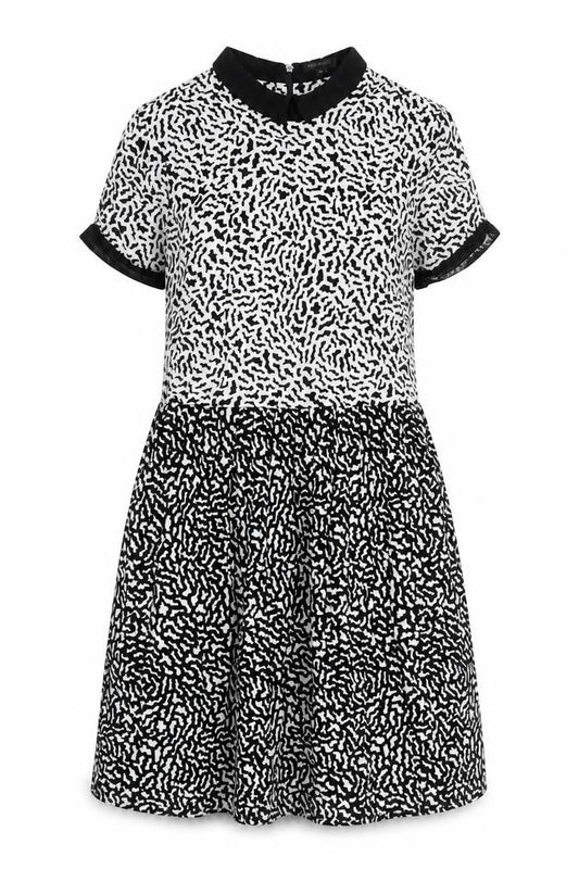 River Island Womens Black Geometric Viscose A-Line Size 8 Round Neck Zip