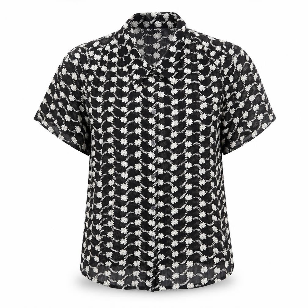 Marks & Spencer Womens Black Floral Polyester Basic Button-Up Size 8 Collared