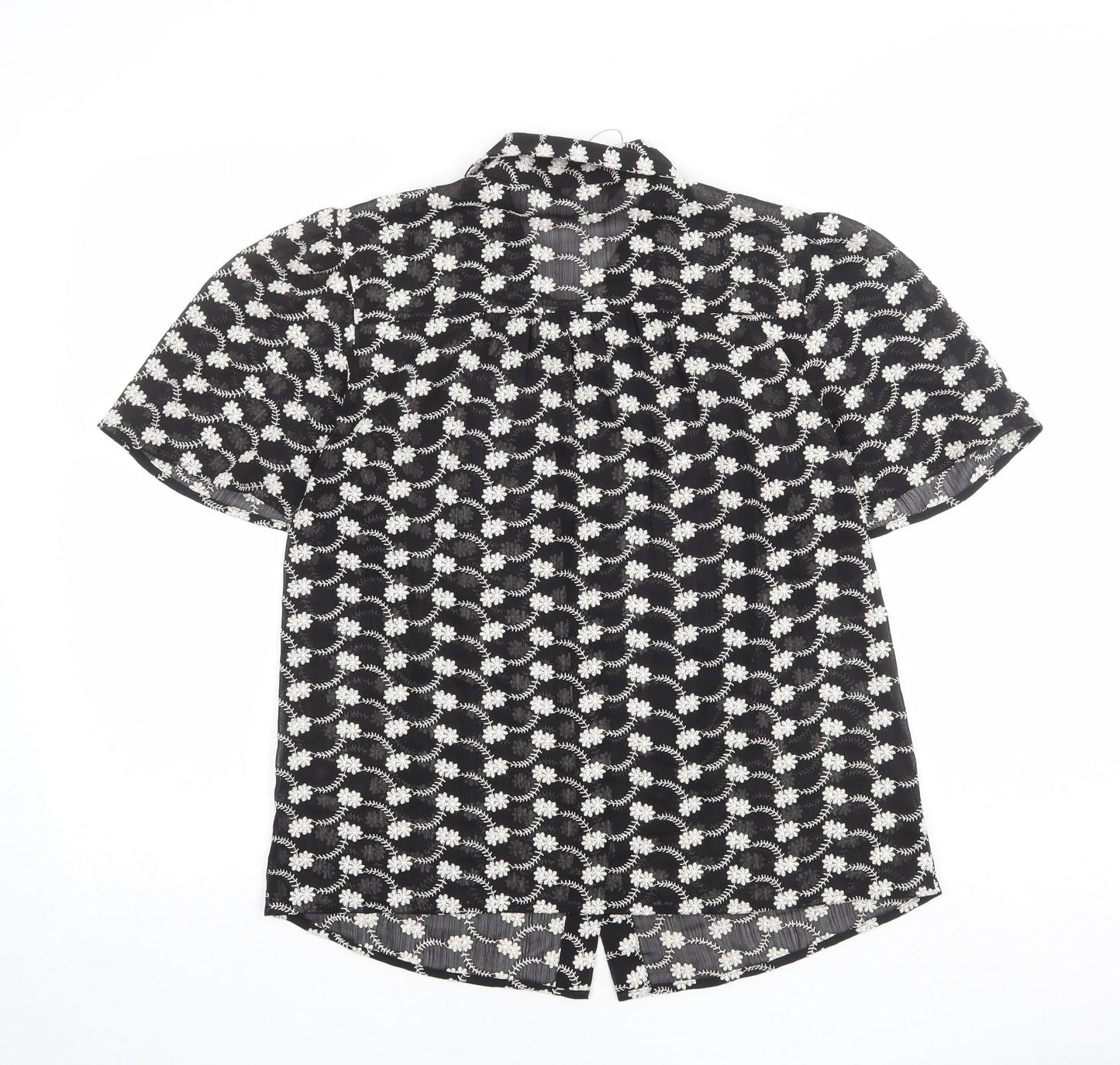 Marks and Spencer Womens Black Floral Polyester Basic Button-Up Size 8 Collared