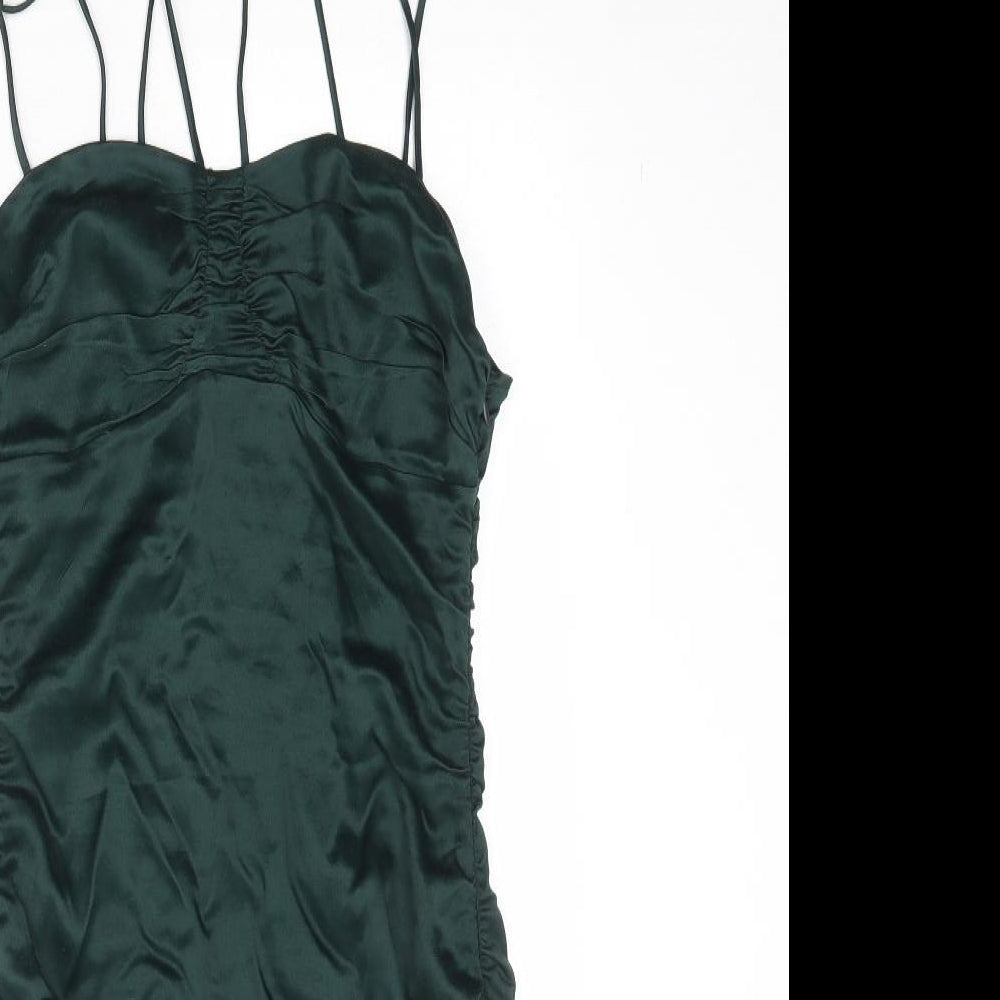 Zara Womens Green Viscose Bodycon Size M Sweetheart Zip