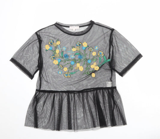 Love & Other Things Womens Black Polyester Basic Blouse Size M Round Neck - Flower