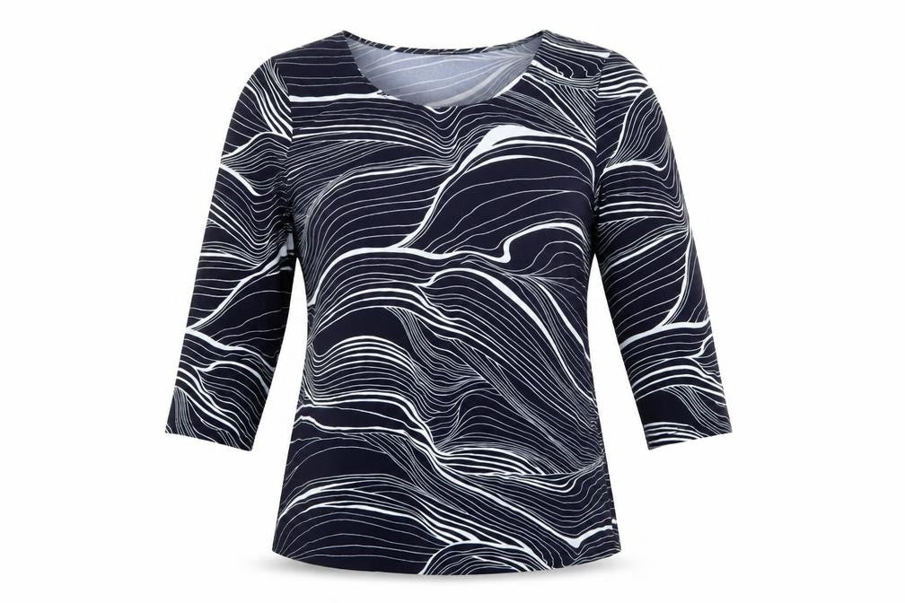Mr Max Womens Blue Geometric Polyester Basic T-Shirt Size M Round Neck