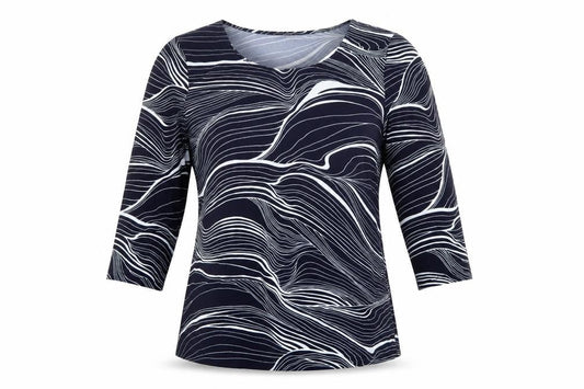 Mr Max Womens Blue Geometric Polyester Basic T-Shirt Size M Round Neck