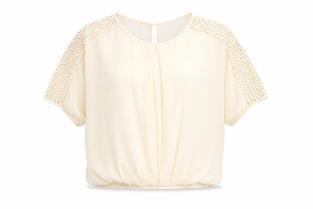 Darling Womens Beige Polyester Basic Blouse Size S Round Neck