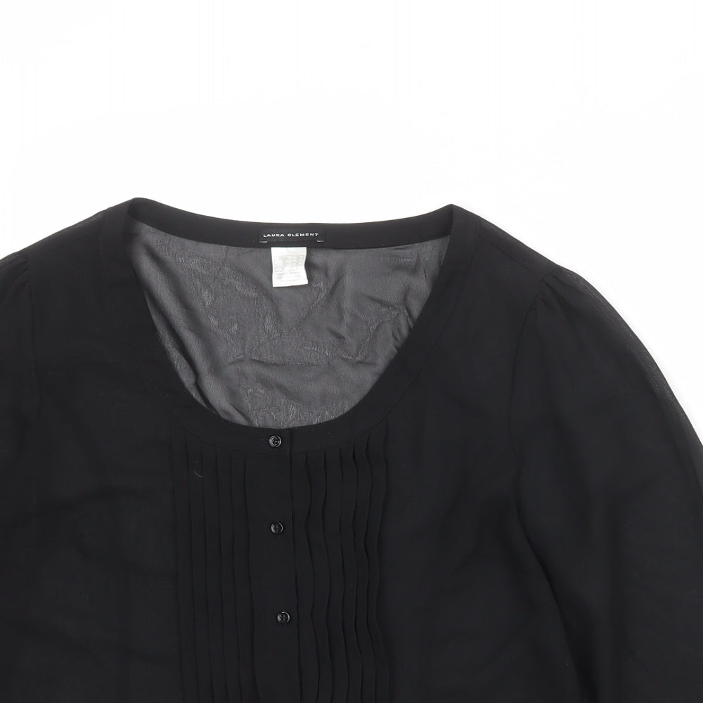 Laura Clement Womens Black Polyester Basic Blouse Size 10 Scoop Neck