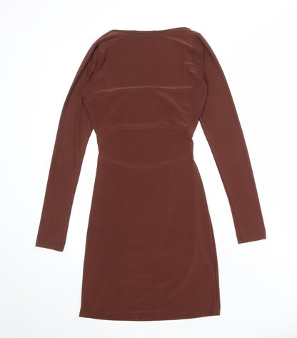 Back view of Missguided women’s brown polyester bodycon, size UK 10, square neck pullover
