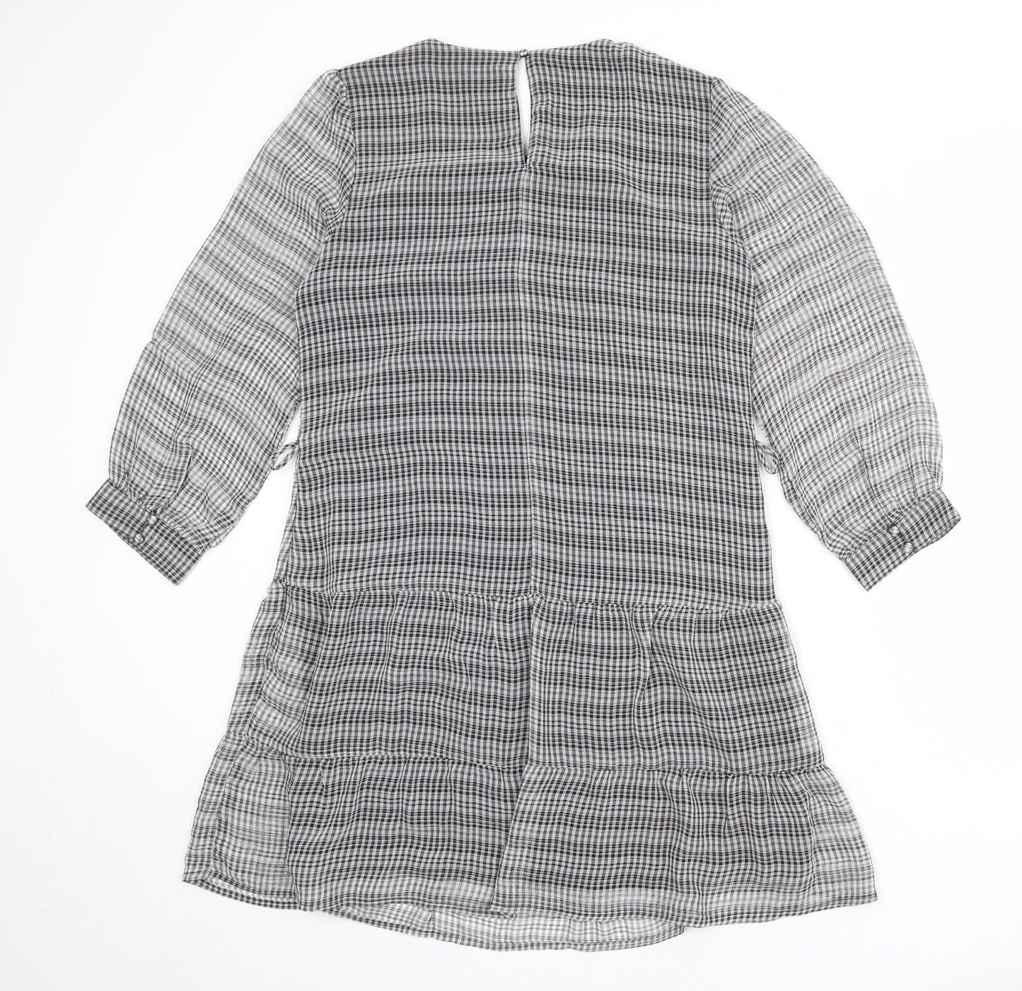 Dynamite Womens Grey Check Polyester A-Line Size M Round Neck Button
