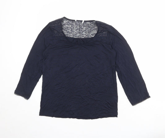 The White Company Womens Blue Viscose Basic T-Shirt Size XS Round Neck - Lace Neckline