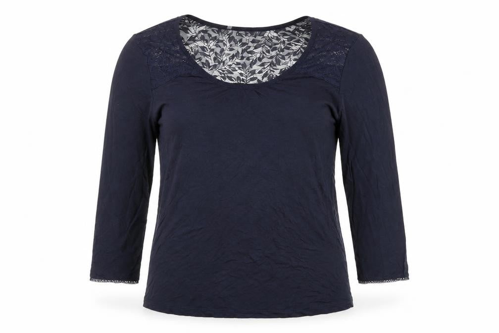 The White Company Womens Blue Viscose Basic T-Shirt Size XS Round Neck - Lace Neckline