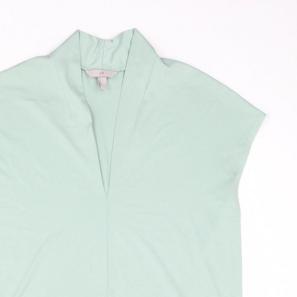 H&M Womens Green Polyester Basic Blouse Size M V-Neck