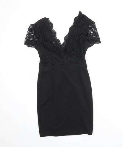 Additional front view of Missguided women’s black geometric polyester a-line, size UK 8, v-neck pullover