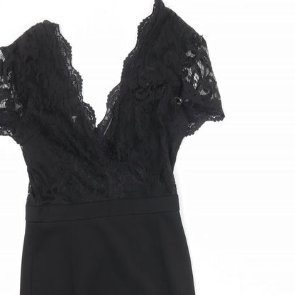 Close-up detail of Missguided women’s black geometric polyester a-line, size UK 8, v-neck pullover
