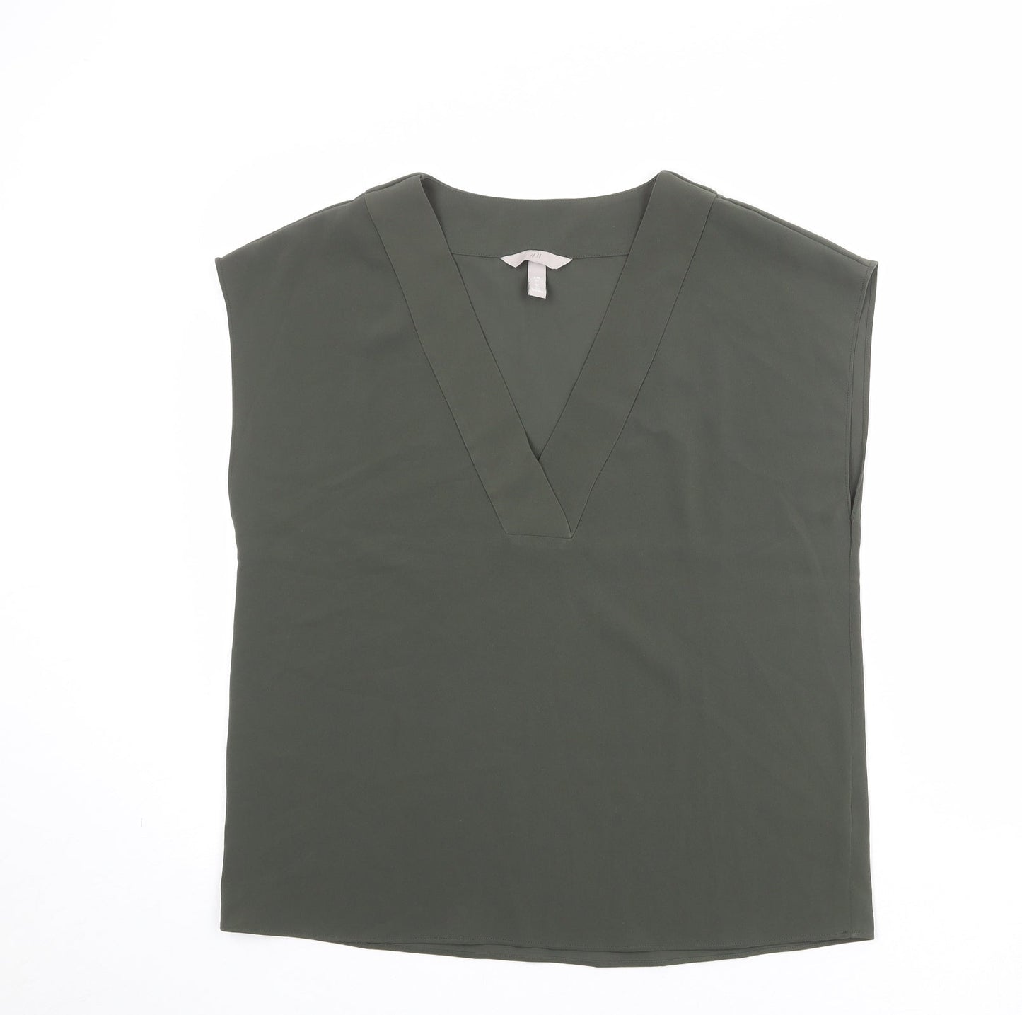 H&M Womens Green Polyester Basic Blouse Size 10 V-Neck
