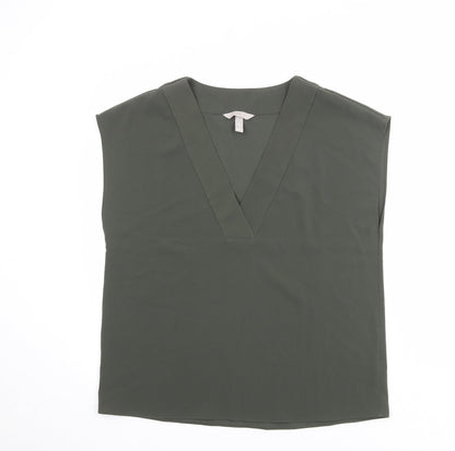 H&M Womens Green Polyester Basic Blouse Size 10 V-Neck