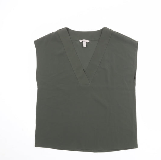 H&M Womens Green Polyester Basic Blouse Size 10 V-Neck