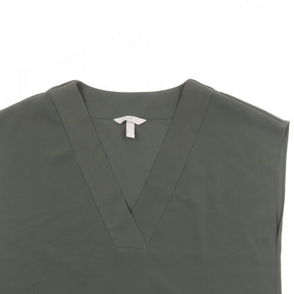 H&M Womens Green Polyester Basic Blouse Size 10 V-Neck