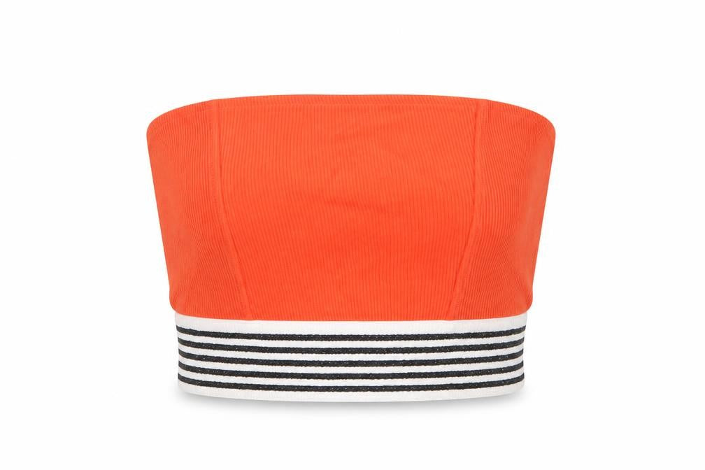 Topshop Womens Orange Striped Cotton Cropped Tank Size 8 Square Neck - Ribbed Bandeau