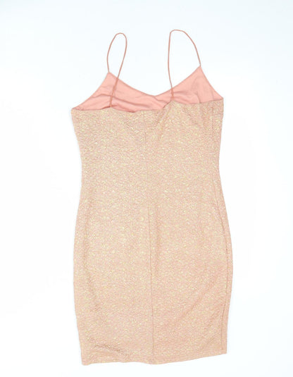 Urmoda Womens Pink Geometric Polyester Slip Dress Size M V-Neck Pullover