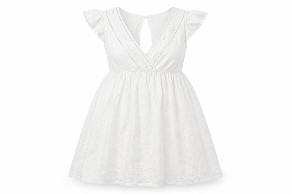 NEXT Womens White 100% Cotton Fit & Flare Size 8 V-Neck Pullover - Ruffle