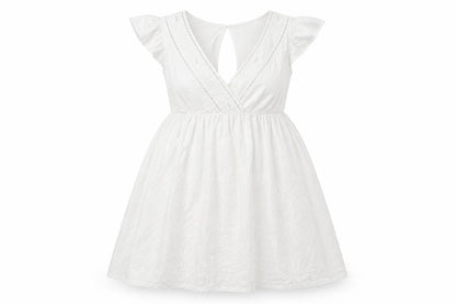 Next Womens White 100% Cotton Fit & Flare Size 8 V-Neck Pullover - Ruffle