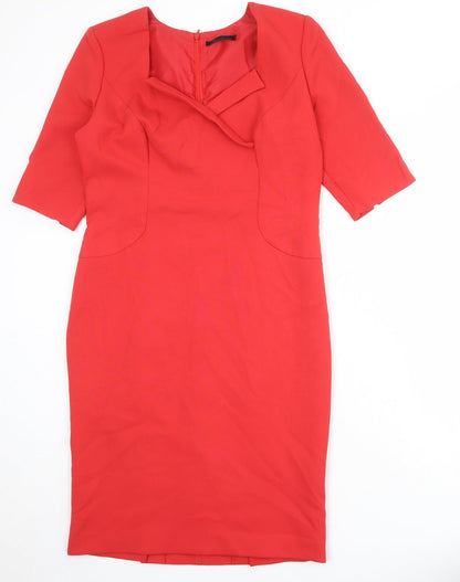 Kenneth Cole Womens Red Polyester A-Line Size 14 V-Neck Zip
