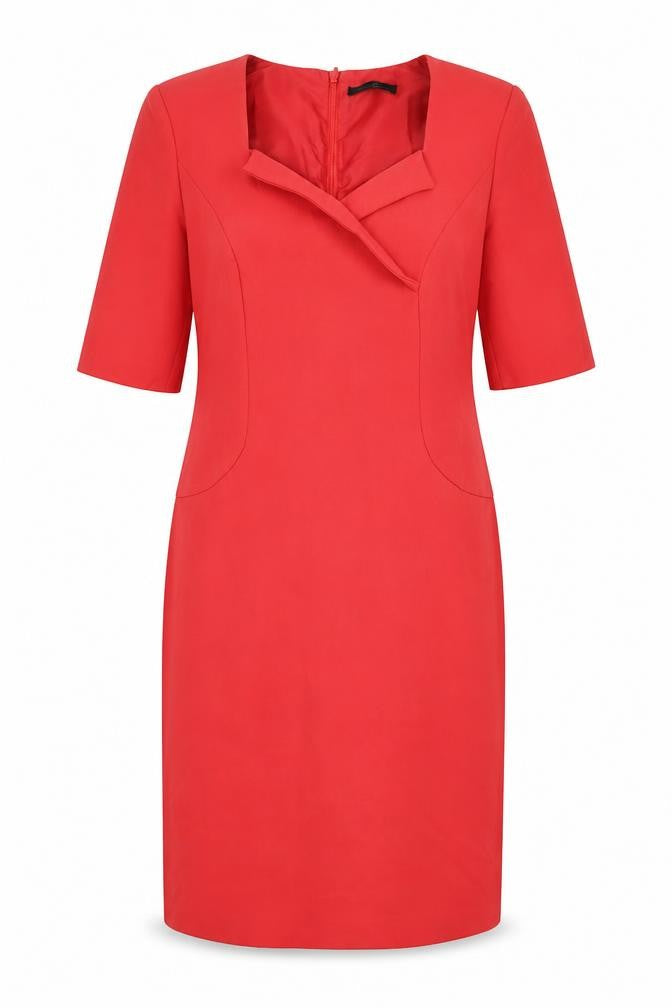 Kenneth Cole Womens Red Polyester A-Line Size 14 V-Neck Zip