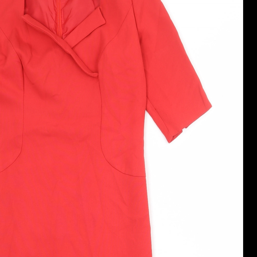 Kenneth Cole Womens Red Polyester A-Line Size 14 V-Neck Zip