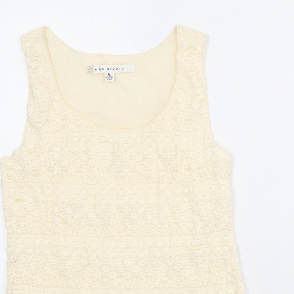 Max Studio Womens Beige Cotton Basic Tank Size M Scoop Neck