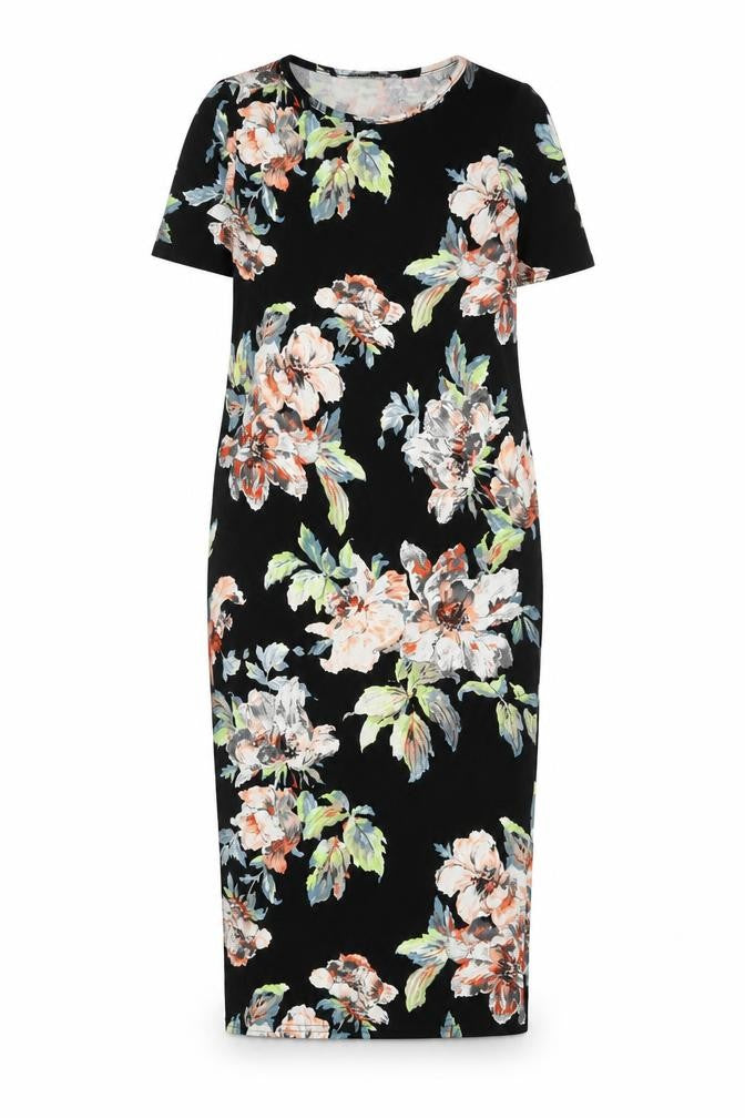 Boohoo Womens Black Floral Polyester A-Line Size 8 Round Neck Pullover