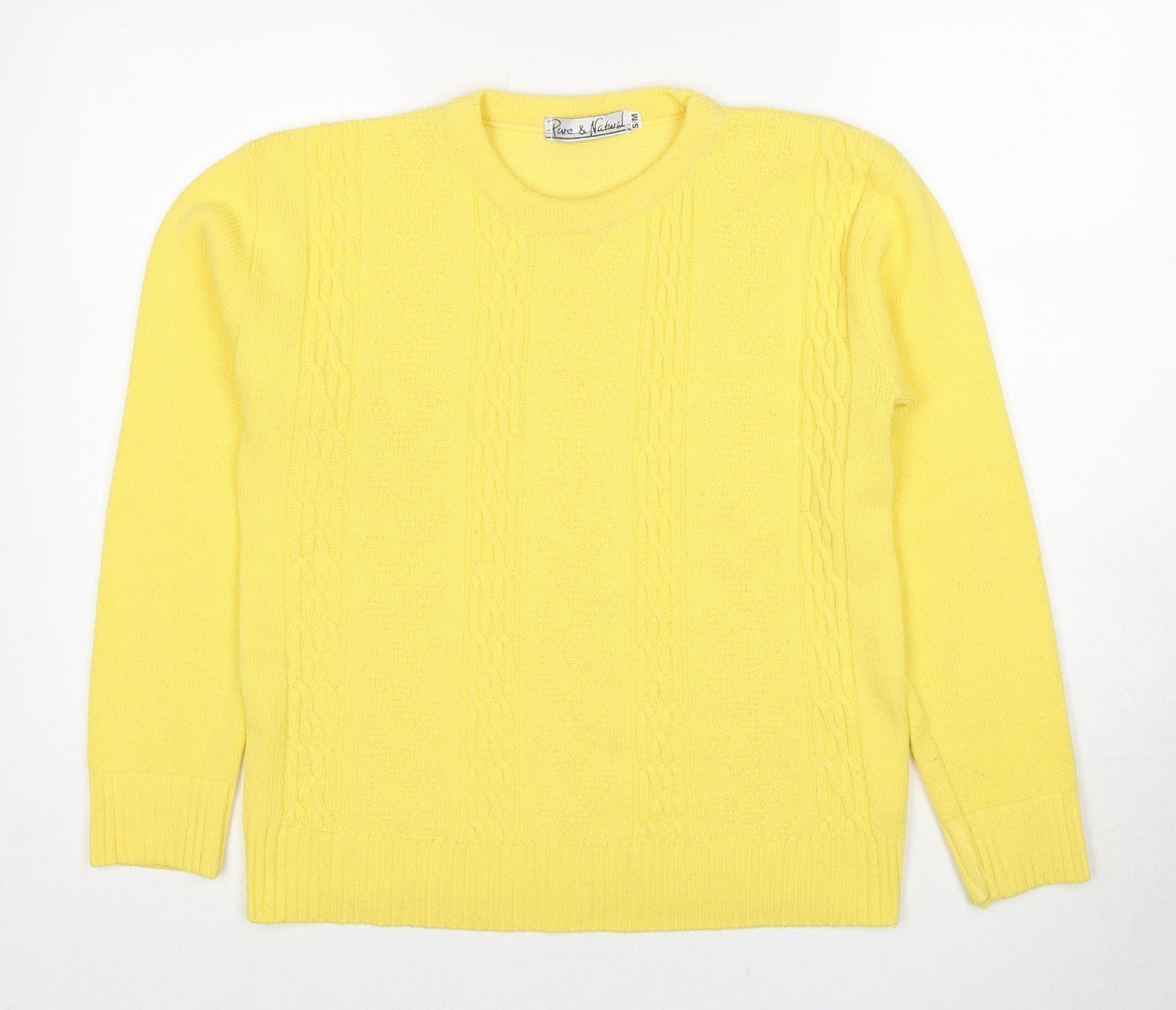 Pure & Natural Womens Yellow Round Neck Acrylic Pullover Jumper Size S - Size S-M