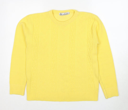 Pure & Natural Womens Yellow Round Neck Acrylic Pullover Jumper Size S - Size S-M