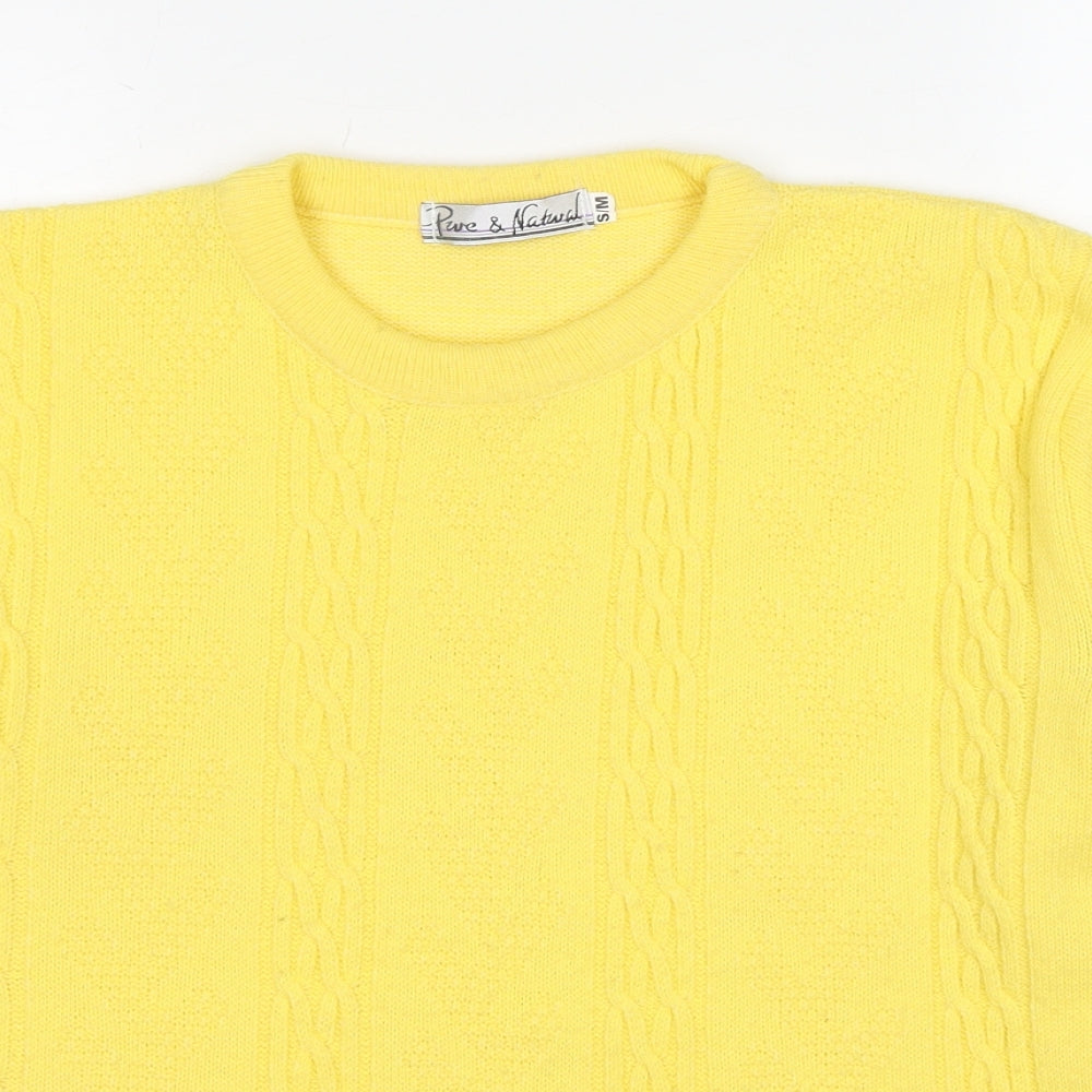 Pure & Natural Womens Yellow Round Neck Acrylic Pullover Jumper Size S - Size S-M