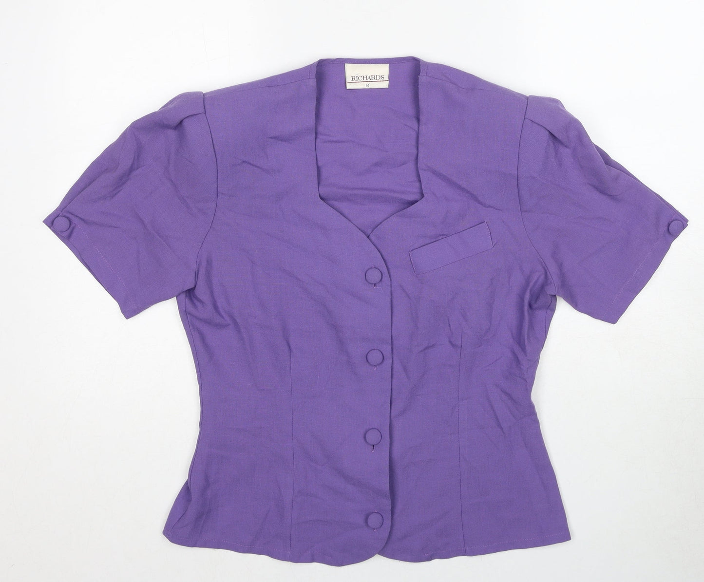 Richards Womens Purple Polyester Basic Button-Up Size 14 V-Neck